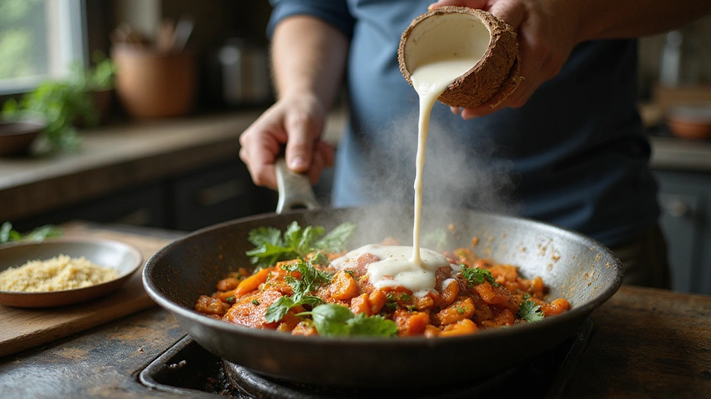 Vegetarian Indian Dinner Recipes, Authentic & Flavorful - Step 5: Add Spices and Coconut Milk