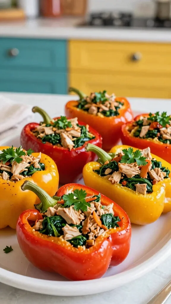 15 Healthy Dinner Recipes Easy Quick Simple - 5. Turkey and Spinach Stuffed Peppers 1