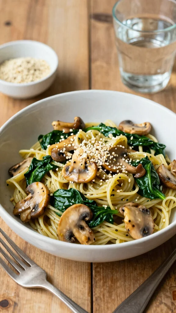 15 Healthy Fast Dinner Recipes When You're Short on Time - 3. Spinach and Mushroom Pasta 1