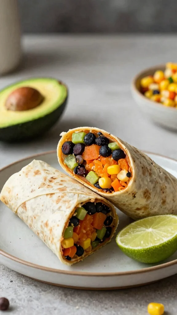 15 Healthy Food Lunch Ideas for Balanced Meals - 3. Sweet Potato and Black Bean Wrap 1