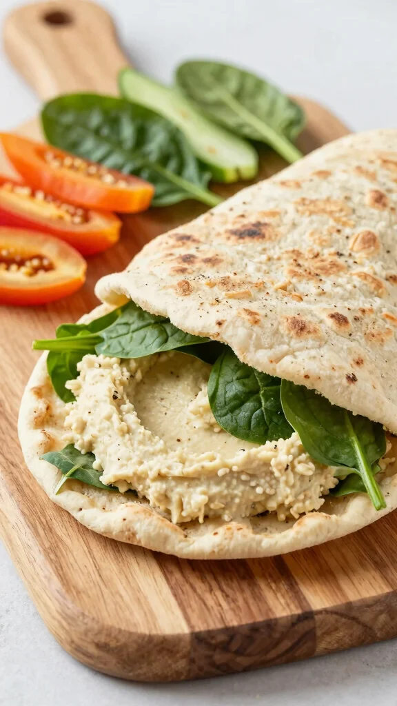 15 Healthy Food Lunch Ideas for Balanced Meals - 5. Spinach and Hummus Stuffed Pita 1