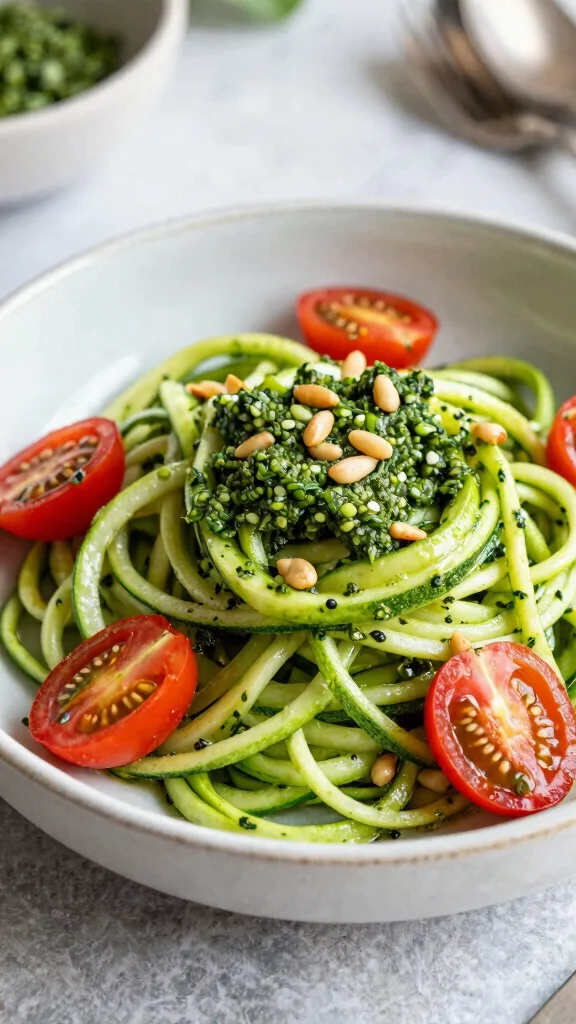 15 Healthy Food Lunch Ideas for Balanced Meals - 6. Zucchini Noodles with Pesto 1
