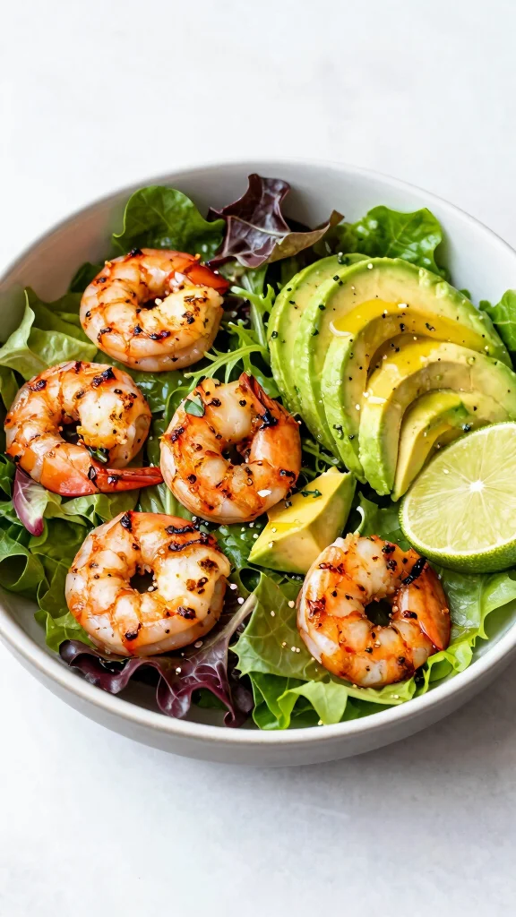 15 Healthy Lunch Ideas for Calorie Deficit & Weight Loss - 13. Grilled Shrimp & Avocado Salad 1