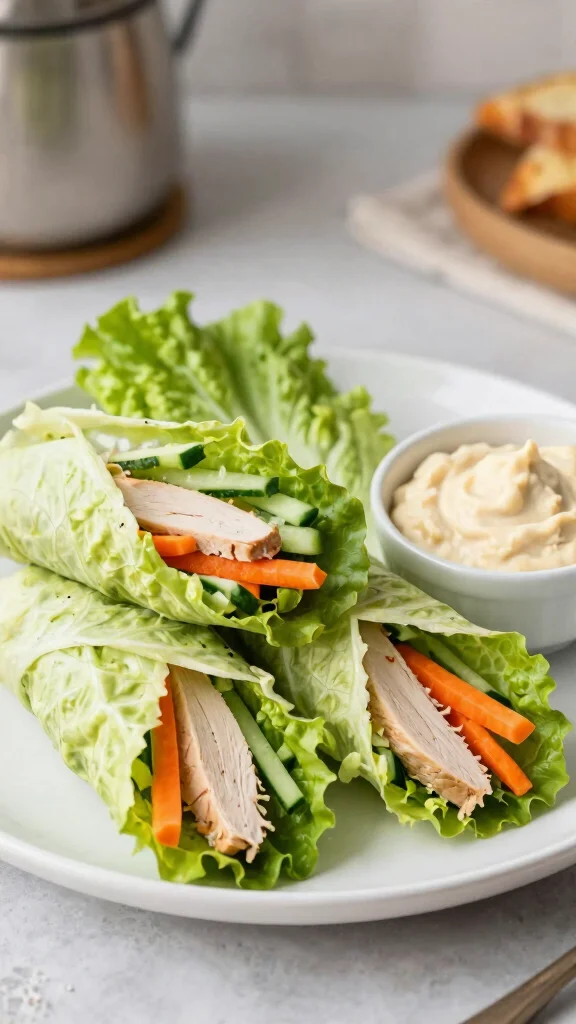 15 Healthy Lunch Ideas for Calorie Deficit & Weight Loss - 6. Turkey & Hummus Lettuce Wraps 1