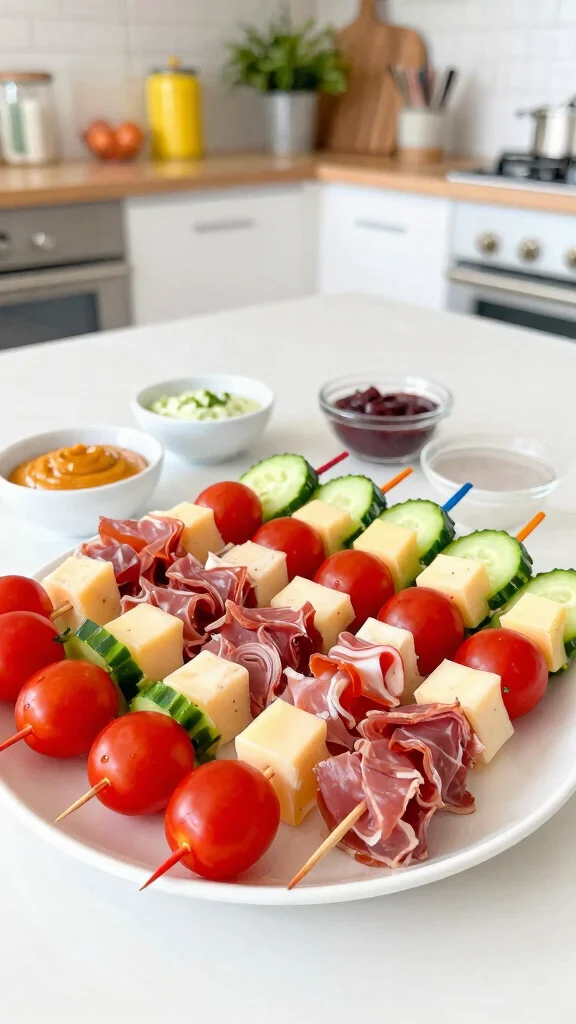 15 Healthy Lunch Ideas for Kids (Fun & Nutritious) - 11. Deli Meat and Cheese Kabobs 1