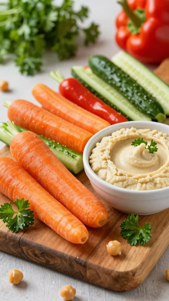 15 Healthy Lunch Snacks for Energy & Clean Eating - 1. Crunchy Veggie Sticks with Hummus 1