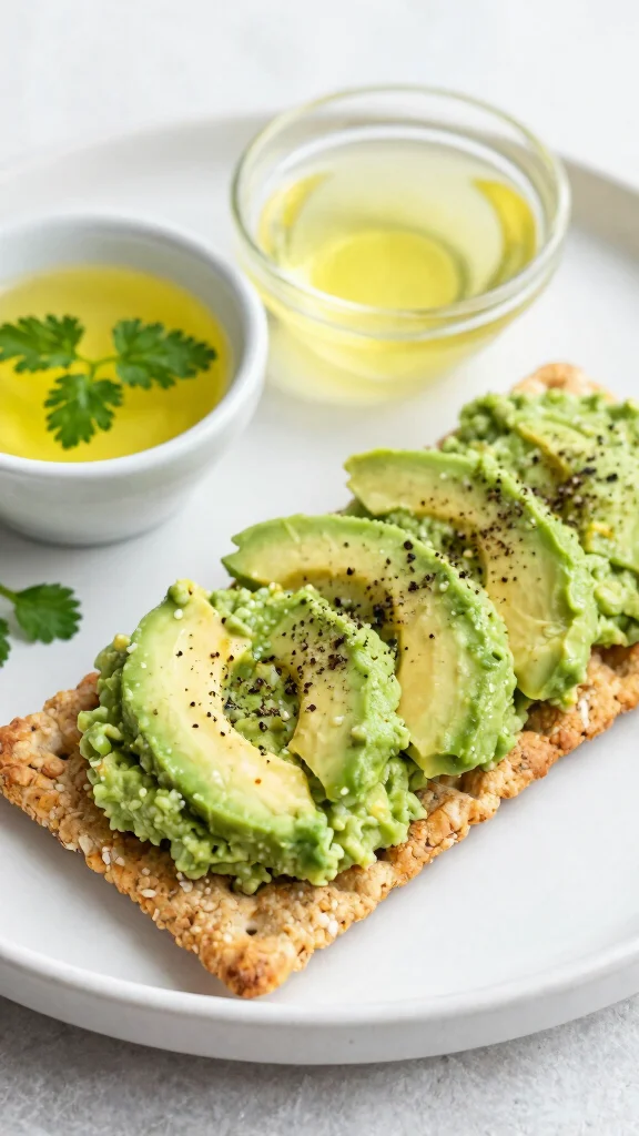 15 Healthy Lunch Snacks for Energy & Clean Eating - 12. Whole Grain Crackers with Avocado 1