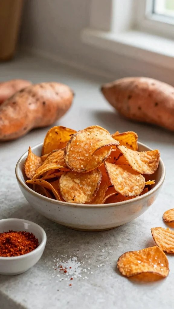 15 Healthy Lunch Snacks for Energy & Clean Eating - 6. Sweet Potato Chips 1