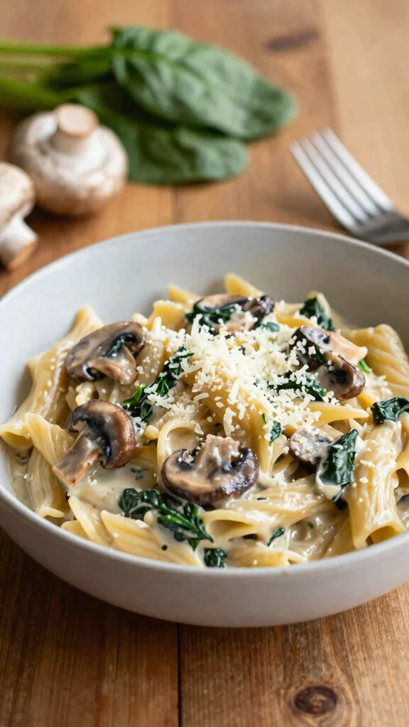 15 Healthy Recipes Dinner Ideas for Busy Nights - 2. Creamy Mushroom and Spinach Pasta 1