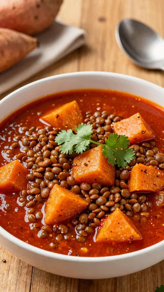 15 Healthy Recipes Dinner Ideas for Busy Nights - 5. Spicy Lentil and Sweet Potato Stew 1