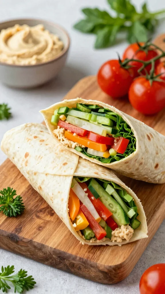15 Healthy Work Lunch Ideas You Can Pack Fast - 2. Hummus and Veggie Wraps 1