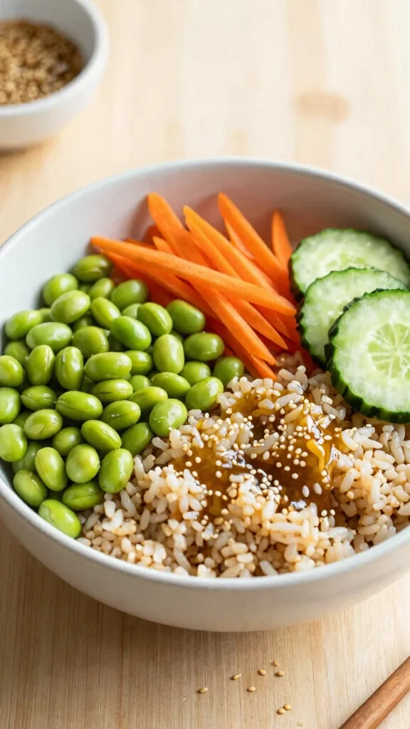 15 Healthy Work Lunch Ideas You Can Pack Fast - 8. Edamame and Brown Rice Bowl 1