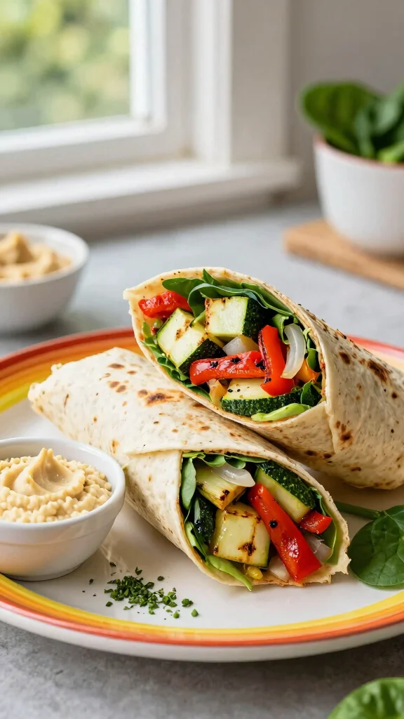 15 Heart Healthy Dinner Recipes for Better Living - 4. Roasted Vegetable and Hummus Wrap 1