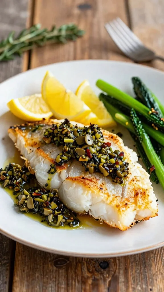 15 Heart Healthy Dinner Recipes for Better Living - 9. Baked Cod with Olive Tapenade 1