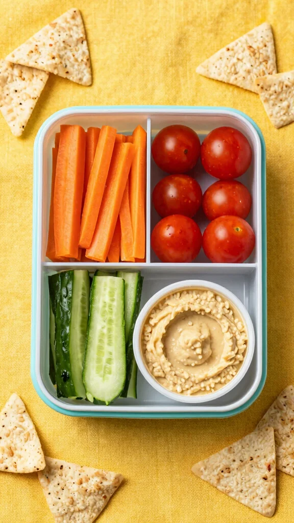 15 School Lunch Ideas Healthy & Kid-Friendly - 12. Veggie and Hummus Snack Packs 1