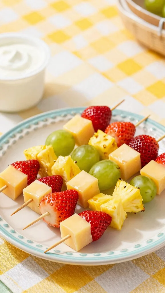 15 School Lunch Ideas Healthy & Kid-Friendly - 4. Fruit and Cheese Kabobs 1