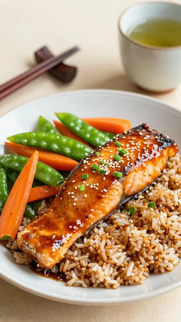 16 Easy Dinner Recipes Healthy and Quick to Make - 10. Teriyaki Salmon with Rice and Vegetables 1