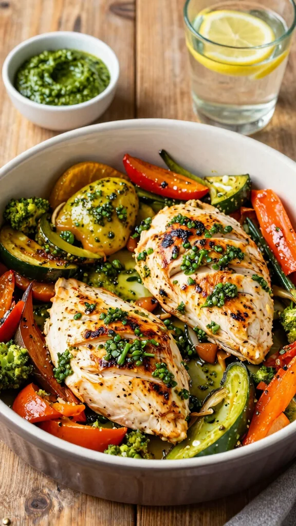 16 Easy Dinner Recipes Healthy and Quick to Make - 16. Pesto Chicken and Veggie Bake 1