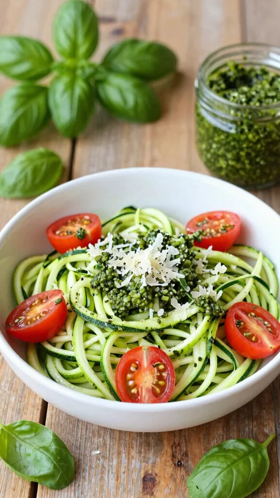 16 Easy Dinner Recipes Healthy and Quick to Make - 6. Zucchini Noodles with Pesto and Cherry Tomatoes 1