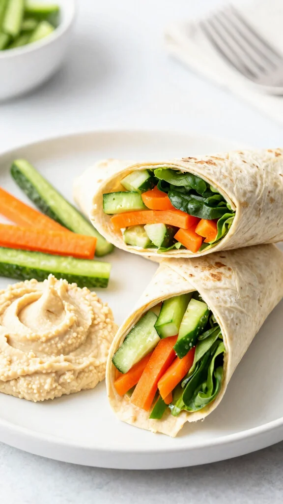 16 Healthy Dinner Recipes Easy for Weeknights - 16. Vegetable & Hummus Wrap 1