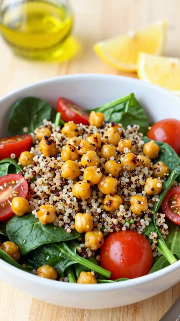 16 Healthy High Protein Lunch Ideas for Energy - 1. Quinoa Salad with Chickpeas and Spinach 1
