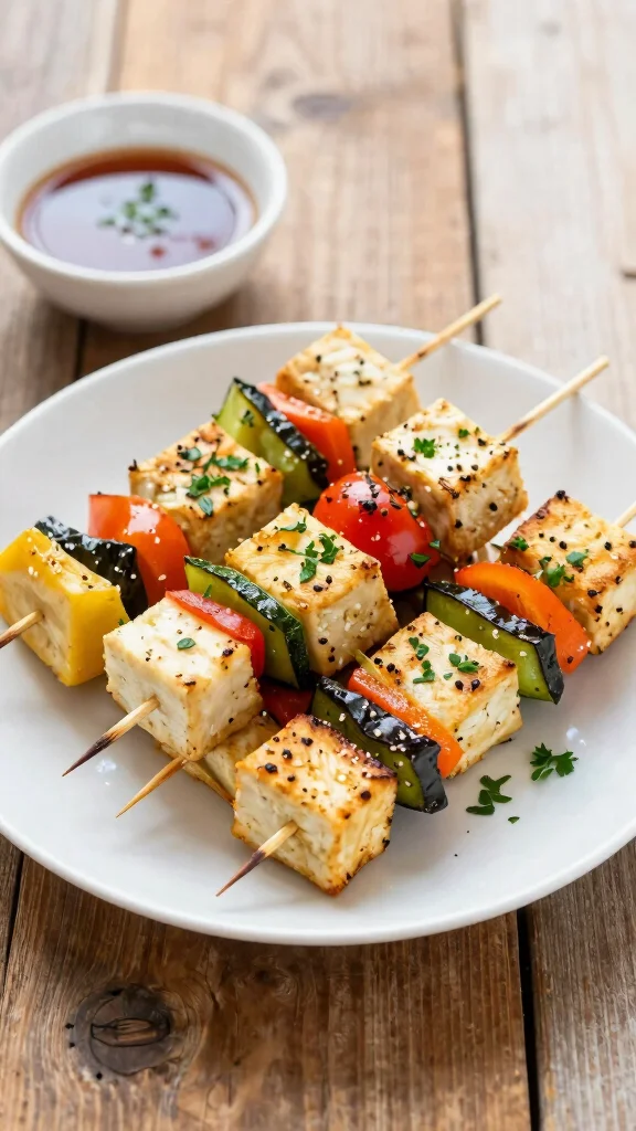 16 Healthy High Protein Lunch Ideas for Energy - 10. Grilled Vegetable and Tofu Skewers 1