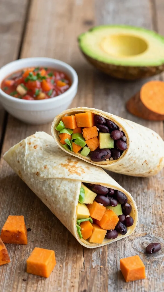 16 Healthy High Protein Lunch Ideas for Energy - 2. Black Bean and Sweet Potato Wrap 1