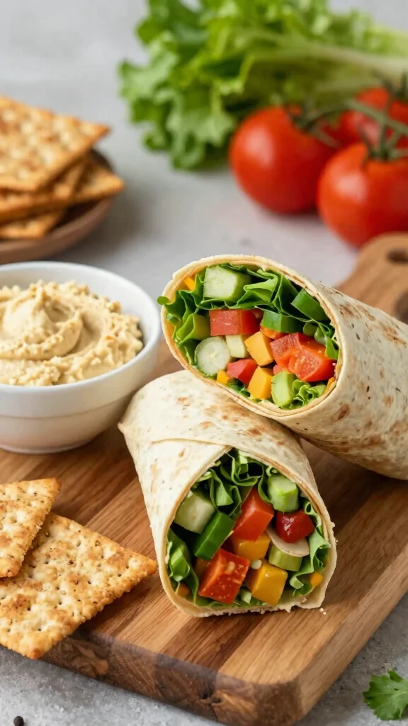 16 Healthy High Protein Lunch Ideas for Energy - 7. Hummus and Veggie Wrap 1