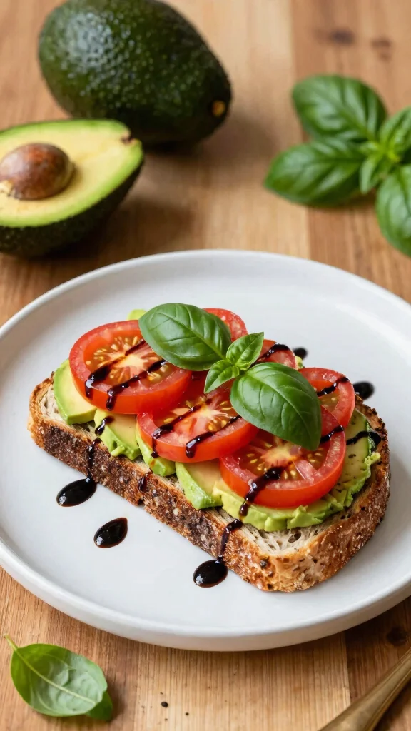 16 Healthy Lunch Options for Work or Home - 4. Avocado Toast with Tomato & Basil 1
