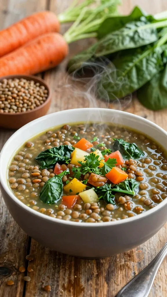 16 Healthy Lunch Options for Work or Home - 6. Lentil Soup with Spinach 1