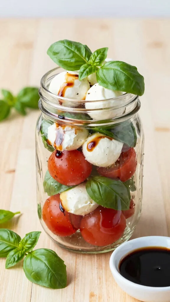 16 Healthy Lunch Prep Ideas for Simple Planning - 8. Caprese Mason Jar Salad 1