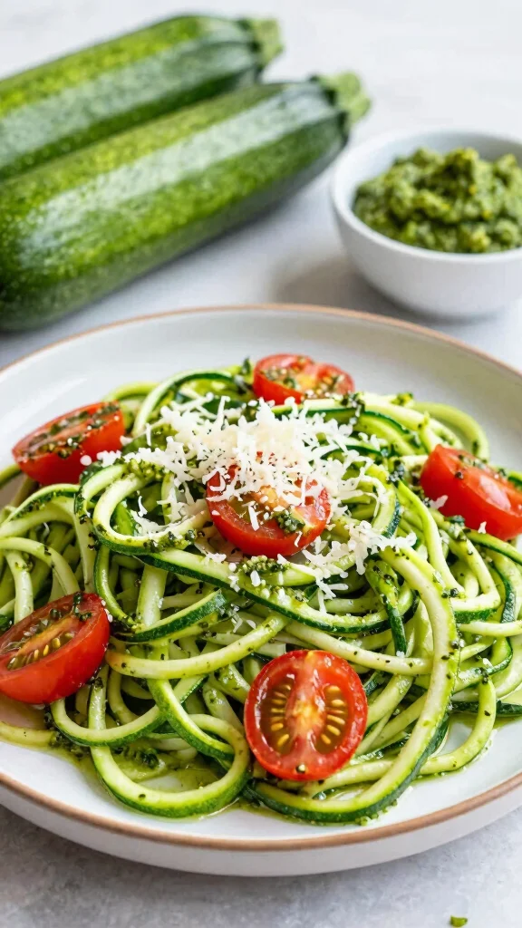 16 Healthy Lunch Prep Ideas for Simple Planning - 9. Pesto Zucchini Noodles 1