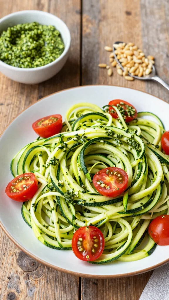 16 Lunch Recipes Healthy & Satisfying - 9. Zucchini Noodles with Pesto 1
