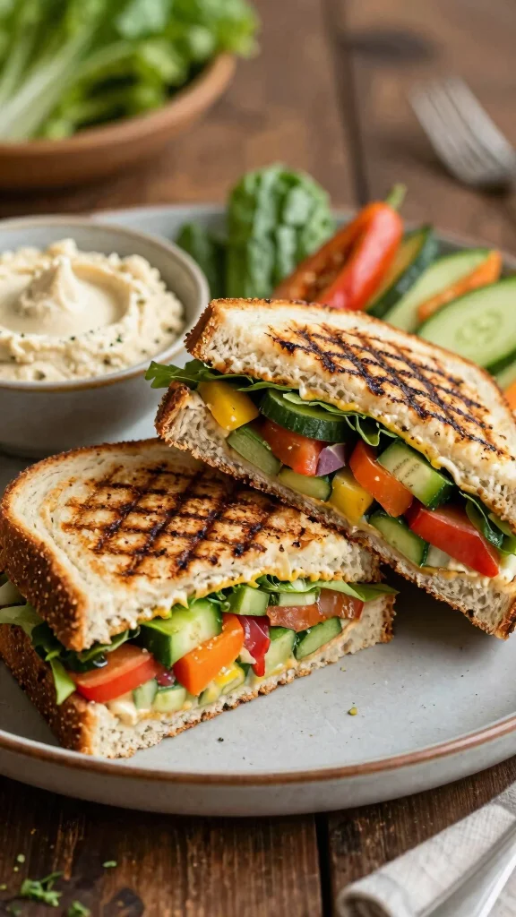 16 Quick Lunch Recipes Healthy & Delicious - 14. Grilled Vegetable & Hummus Sandwich 1