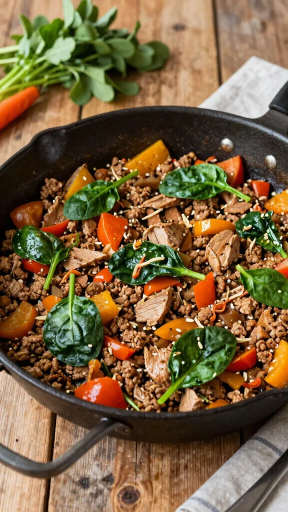 16 Quick and Easy Dinner Recipes Healthy & Delicious - 4. Veggie-Packed Turkey Skillet 1