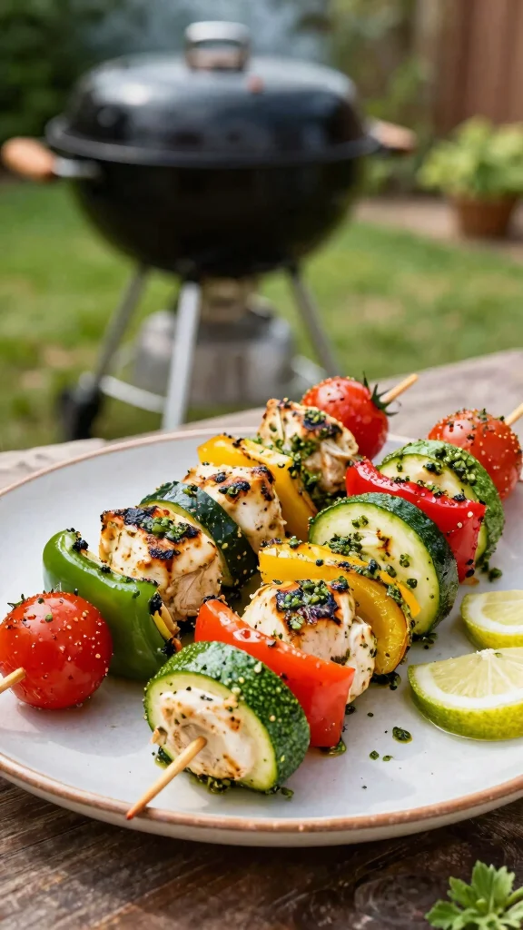 16 Simple Dinner Recipes Healthy and Delicious - 12. Pesto Chicken & Veggie Skewers 1