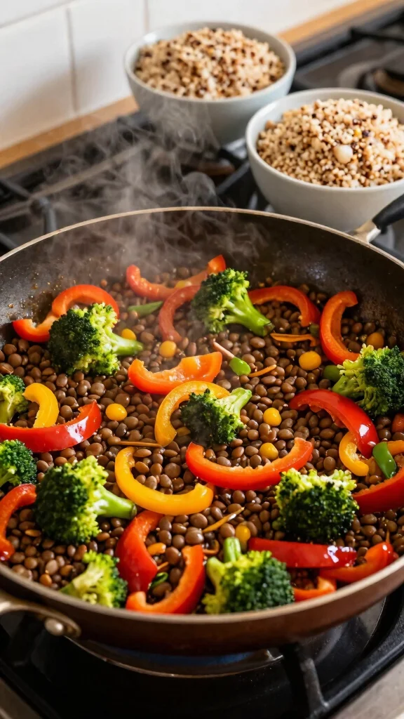 17 Easy Healthy Lunch Ideas for Work You'll Love - 6. Lentil and Veggie Stir-Fry 1