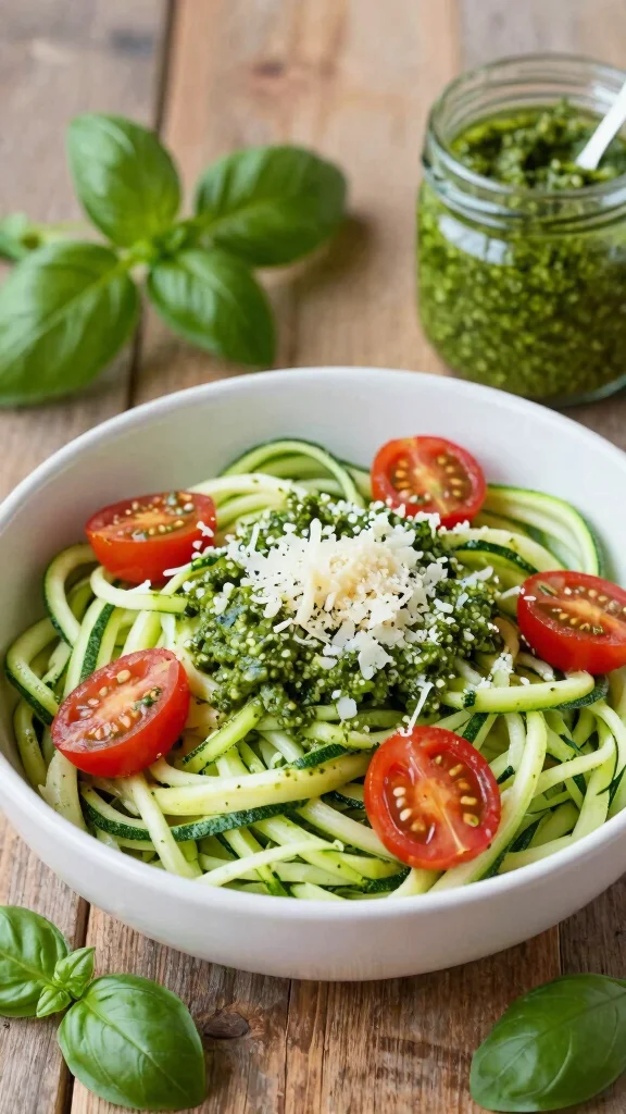 17 Easy Healthy Lunch Ideas for Work You'll Love - 8. Zucchini Noodles with Pesto 1