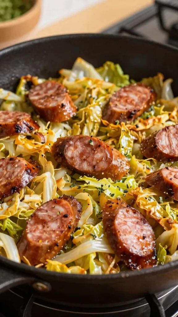 17 Healthy Easy Dinner Recipes for Beginners - 12. Cabbage and Sausage Skillet 1