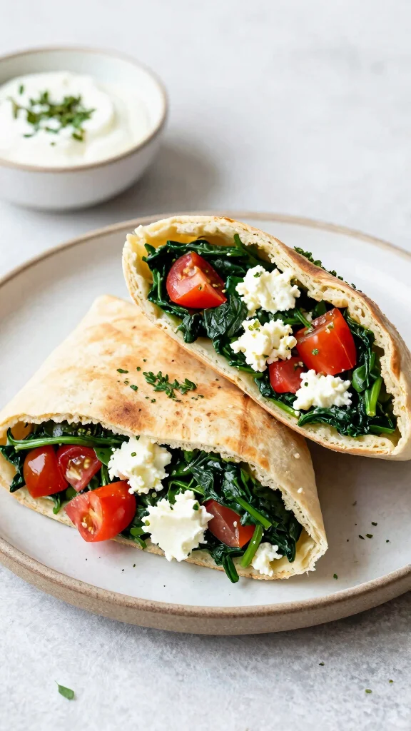 17 Healthy Lunch Box Ideas for Adults & Kids - 16. Spinach and Feta Stuffed Pita 1