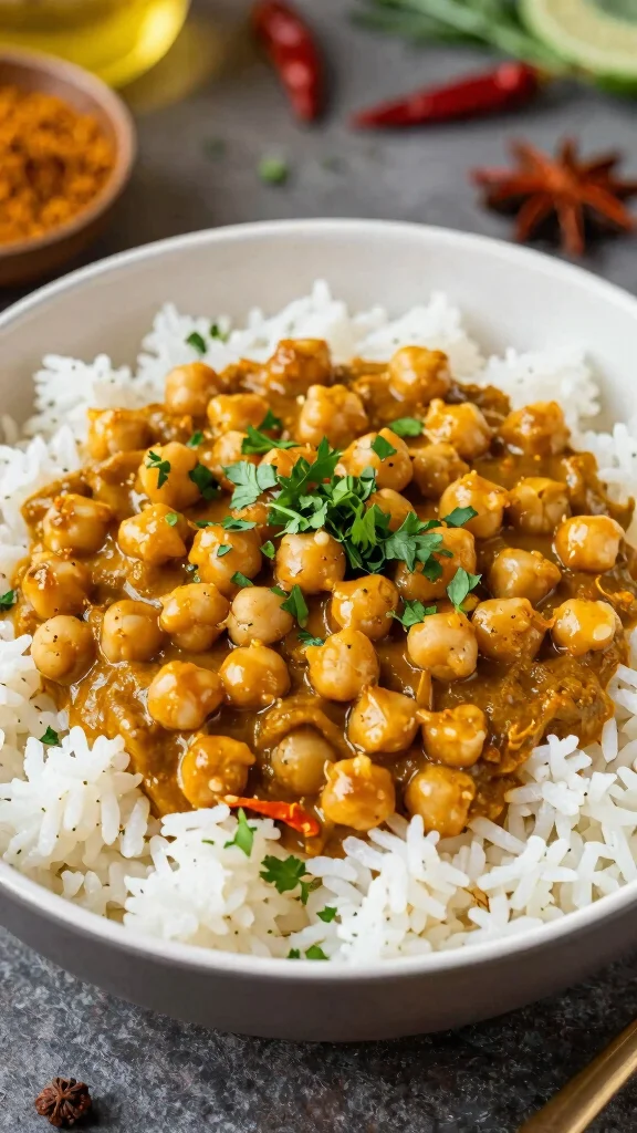 17 Healthy Lunch Ideas Vegetarian & Protein-Rich - 14. Chickpea Curry with Rice 1