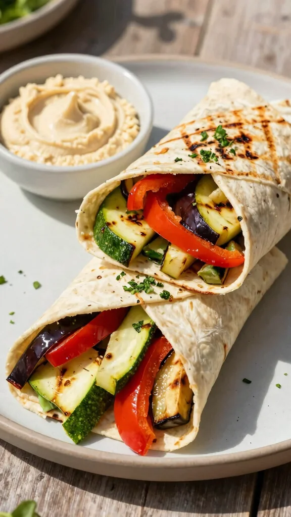 17 Healthy Lunch Ideas Vegetarian & Protein-Rich - 16. Grilled Vegetable and Hummus Wrap 1