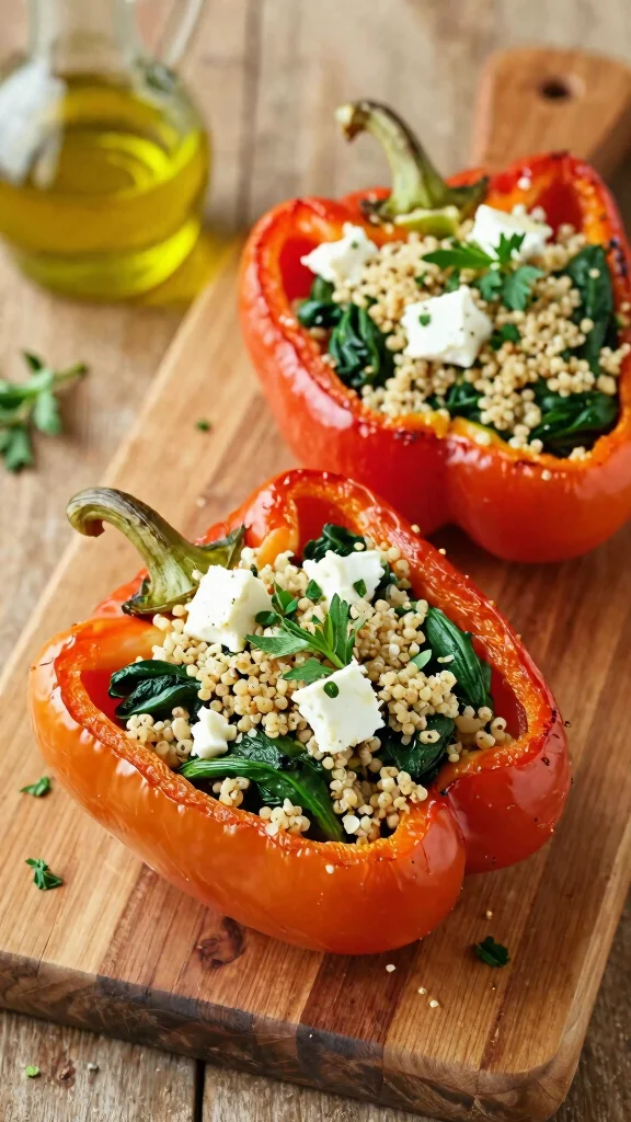 17 Healthy Lunch Ideas Vegetarian & Protein-Rich - 4. Spinach and Feta Stuffed Peppers 1