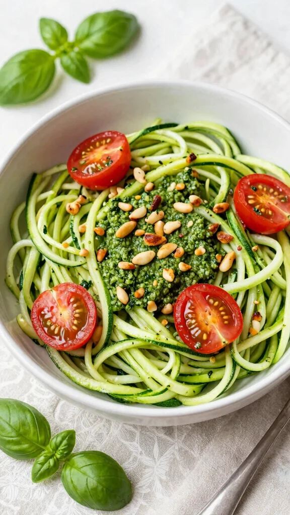 17 Healthy Lunch Ideas Vegetarian & Protein-Rich - 9. Zucchini Noodles with Pesto 1