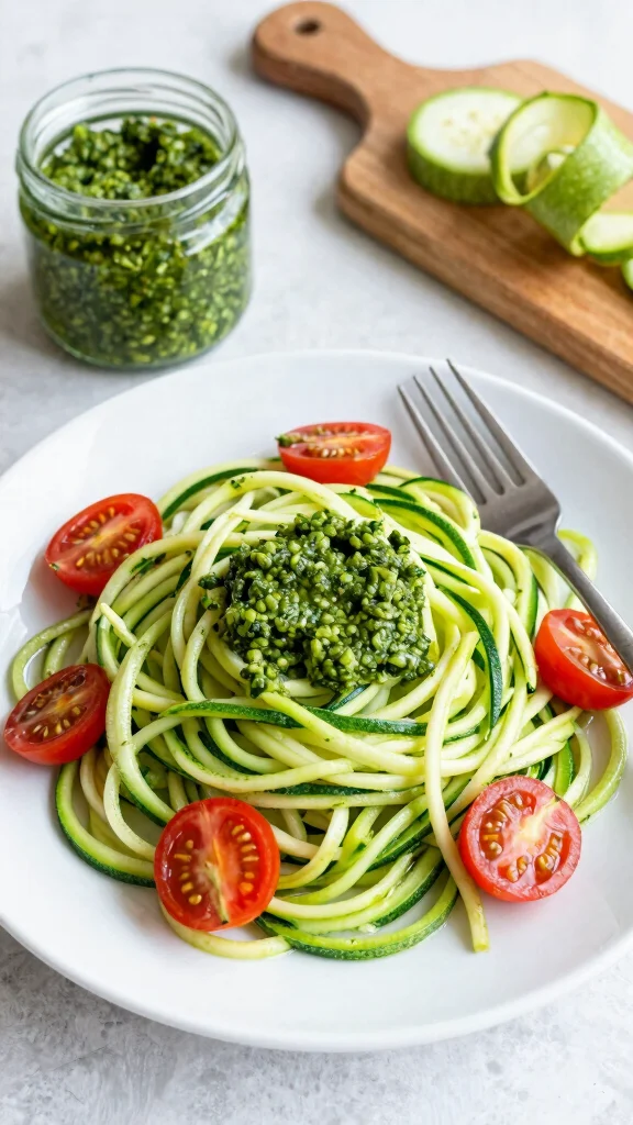 17 Healthy Lunch Ideas for Weight Losing That Keep You Full - 2. Zucchini Noodles with Pesto 1