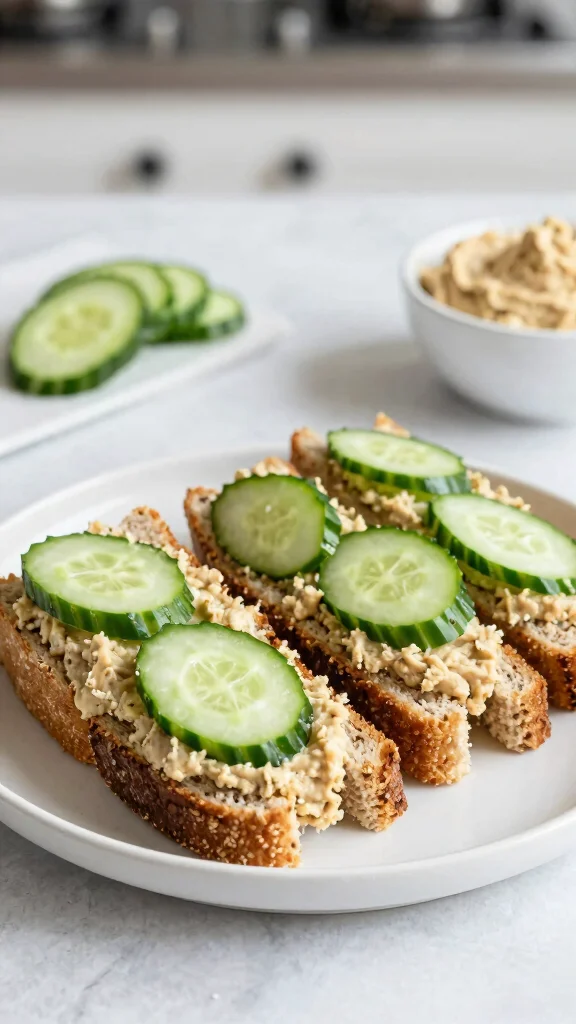 17 Healthy Recipes Lunch Ideas for Clean Eating - 12. Cucumber and Hummus Sandwiches 1