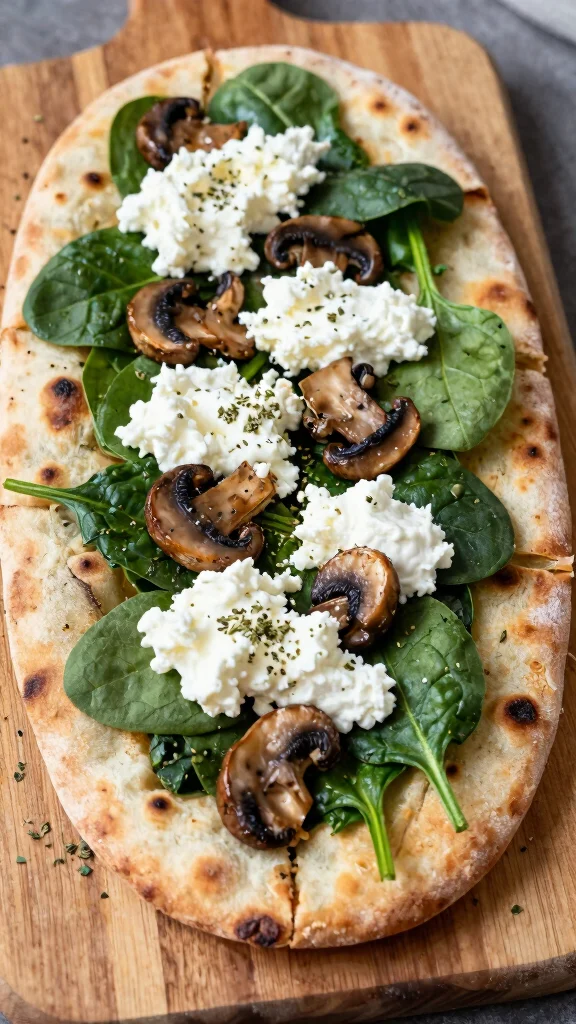 17 Healthy Simple Dinner Recipes with Minimal Ingredients - 11. Spinach and Mushroom Flatbread 1