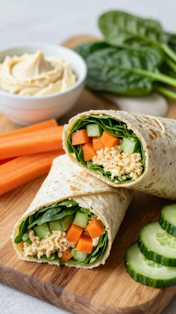 17 Lunch Healthy Ideas for Everyday Cooking - 5. Spinach and Hummus Wrap 1