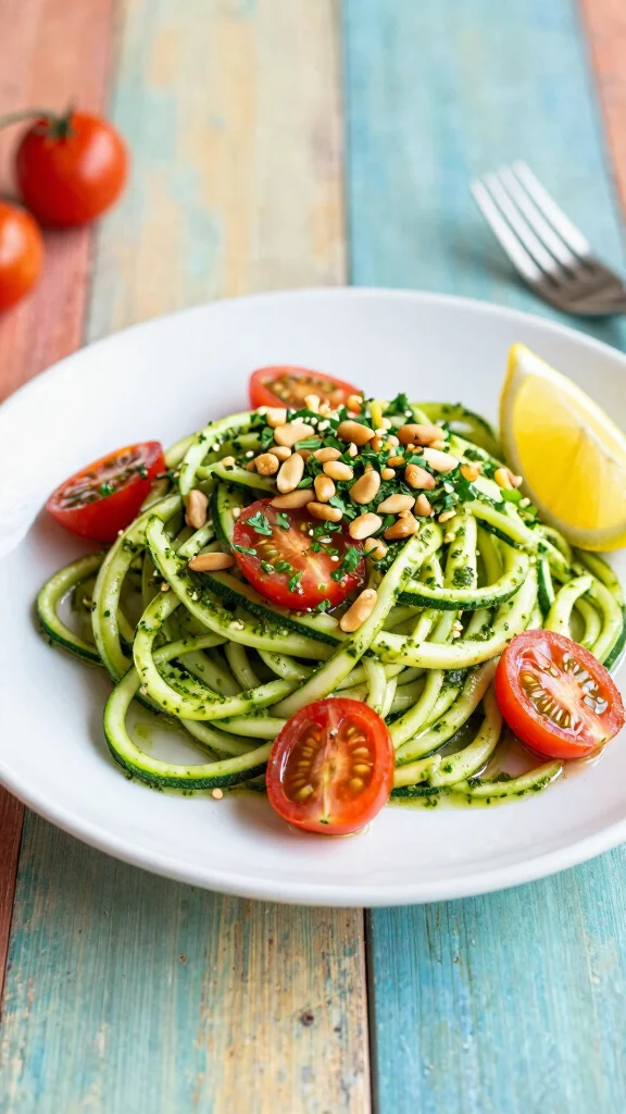 17 Lunch Healthy Ideas for Everyday Cooking - 7. Zucchini Noodles with Pesto 1