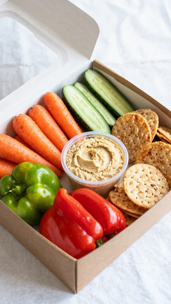 17 Lunch Ideas Healthy and Easy to Make - 11. Veggie & Hummus Snack Box 1
